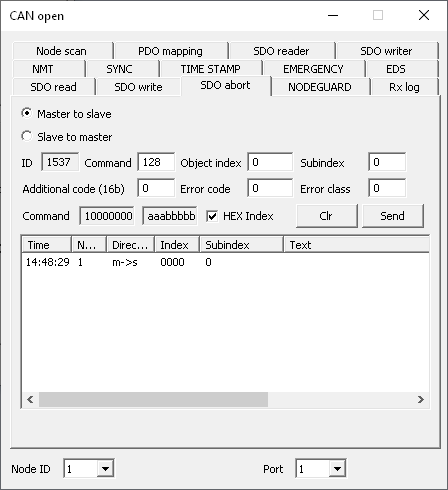 PP2CAN CAN OPEN - nástroj SDO abort