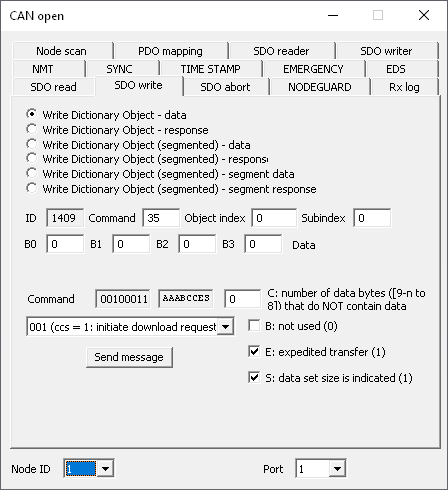 PP2CAN CAN OPEN - nástroj SDO write