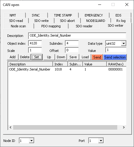 PP2CAN CAN OPEN - nástroj SDO writer