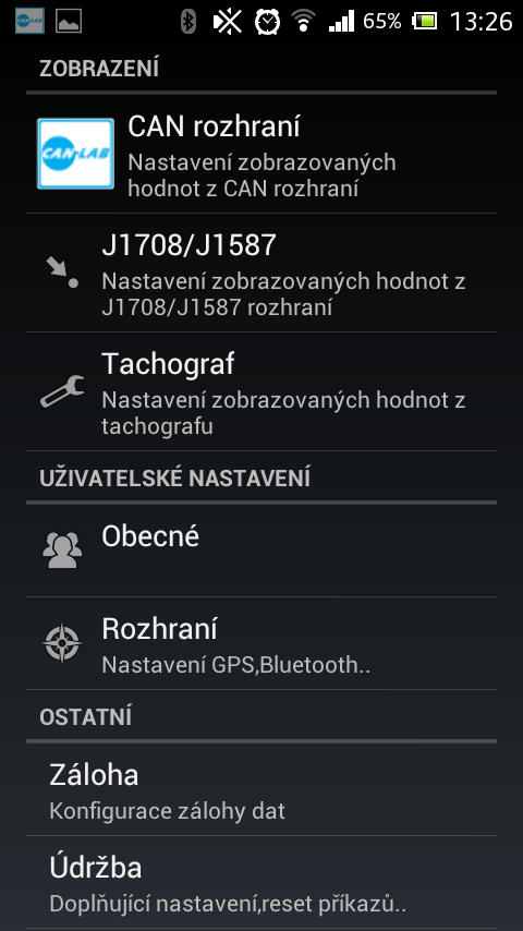 Kniha jízd pro Android - nastavení