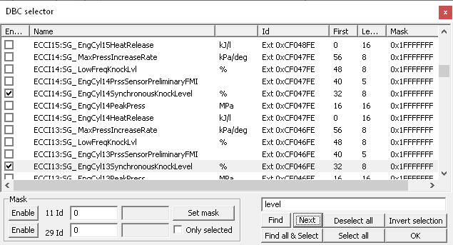 DBC import - find and select