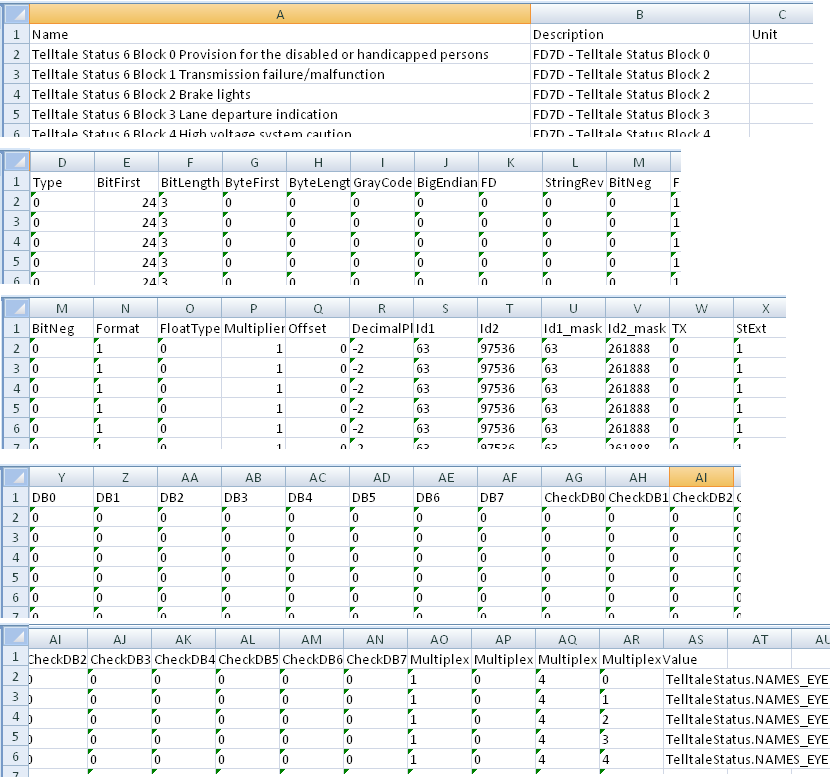 Import EYE (CAN bus data) z XLSX  